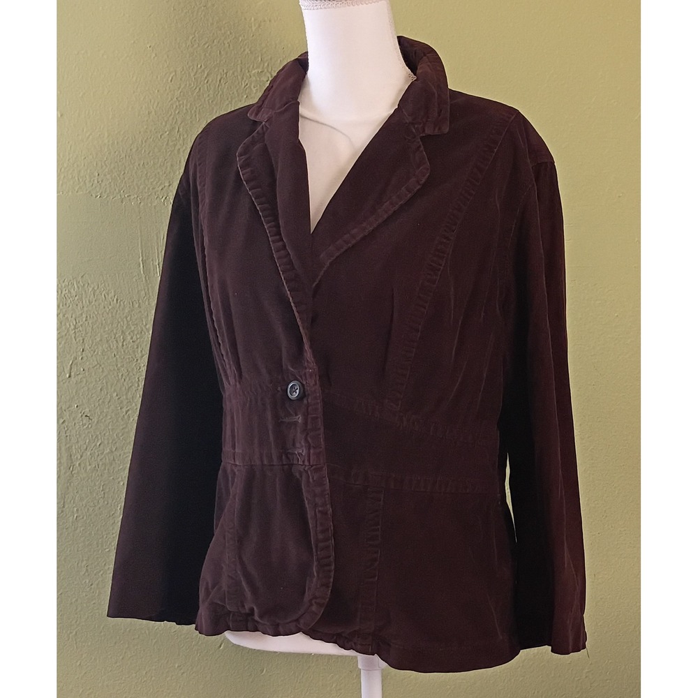 Dark Academia Preppy Espresso Brown Earthy Corduroy Blazer Jacket Womens L Large